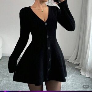 SHEIN Black Long Sleeve Button Dress